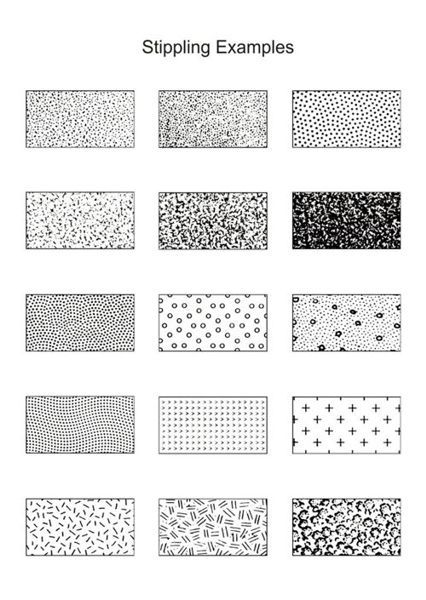 Stippling Practice, Black Bujo, Ink Drawing Techniques, Art Handouts, Pattern Worksheet, Stippling Art, Art Worksheets, Cross Hatching, Pattern Texture