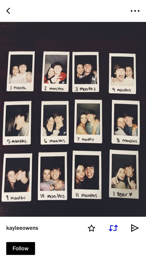 Gift For One Month Boyfriend, 2 Month Relationship Gifts, 4 Month Anniversary For Girlfriend, Polaroid Monthly Pictures, 1st Month Anniversary Ideas, 1 Month Anniversary Girlfriend, 1 Year Together, Polaroid Gift, One Year Scrapbook Pages Boyfriend For Every Month