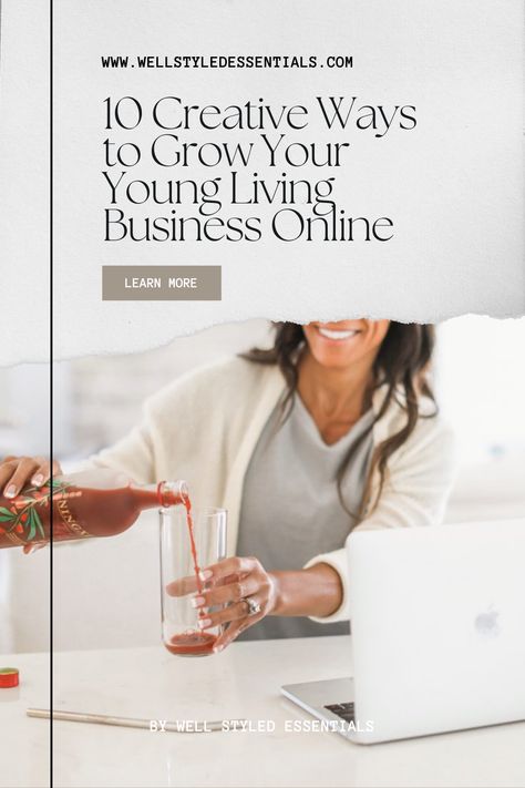 Image of person pouring NingXia Red behind computer with text that says creative marketing ideas on the screen for growing your Young Living business online. Young Living Marketing, Young Living Business, Essential Oil Business, Essential Oils Business, Living Brand, Benefits Of Essential Oils, Where To Sell, Marketing Graphics, Story Design