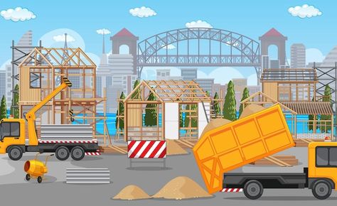 Drawing Construction, Construction City, Construction Crane, Cartoon City, House Cartoon, House Clipart, Cartoon House, City Cartoon, Building House