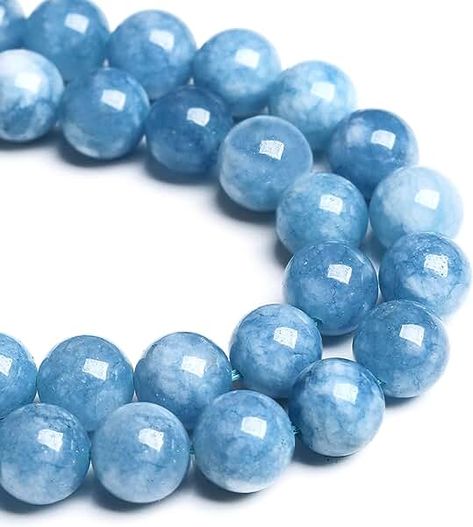 Amazon.com: Flat Blue Gemstones For Jewelry Making Chalcedony Bracelet, Jewelry Making Bracelet, Natural Stone Beads, Aquamarine Jewelry, Handmade Jewelry Designs, Blue Quartz, Aquamarine Gemstone, Diy Bracelet, Jade Beads