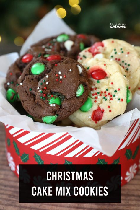 Chocolate and vanilla cake mix Christmas cookies Christmas Cake Mix Cookies, Easiest Christmas Cookies, Cake Mix Christmas Cookies, I Lost 100 Pounds, Cake Box Cookies, Christmas Cookie Cake, Chocolate Cake Mix Cookies, French Vanilla Cake, Chocolate And Vanilla Cake