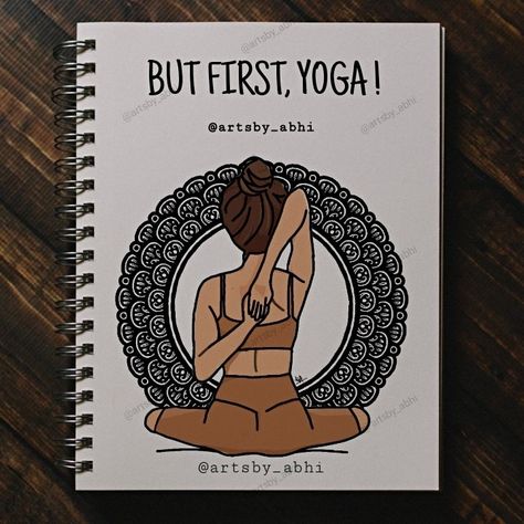 DM for customised artworks/ purchases etc 🌼 Instagram Linked in bio 👆🏻 Yoga Mandala Drawing, Yoga Assignment Front Page, Yoga Project Cover Page, Yoga Day Drawing Ideas, Yoga Sketch, Creative Book Cover Designs, Dance Artwork, Mandala Book, Book Art Projects