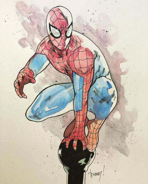 Spider-Man by Tommy Nguyen Watercolors and inks. 11x14 Bristol. Spiderman Drawing, Marvel Drawings, Spectacular Spider Man, 다크 판타지, Spiderman Art, Amazing Spiderman, Superhero Art, Marvel Heroes, Marvel Art