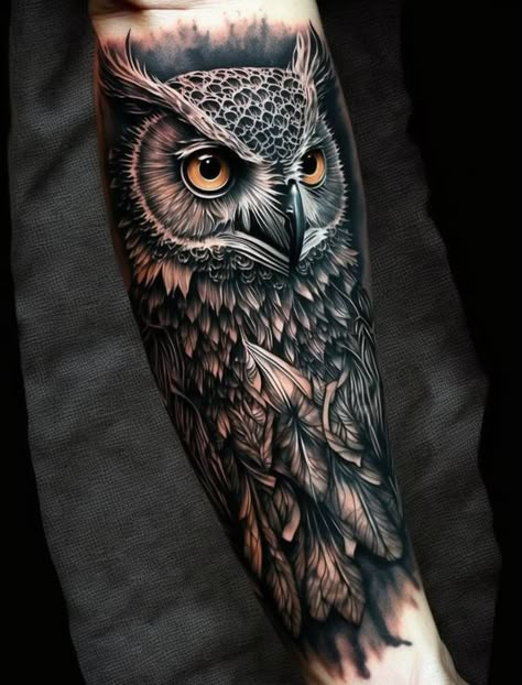 Discover 2024's Top Owl Tattoo Trends for Men - Styles and Symbolism Explored Owl Forearm Tattoo, Mens Owl Tattoo, Henna Designs Pretty, Realistic Owl Tattoo, Owl Tattoo Sleeve, Henna Designs Palm, Henna Designs Wrist, Men Tattoos Arm Sleeve, Owl Tattoo Design