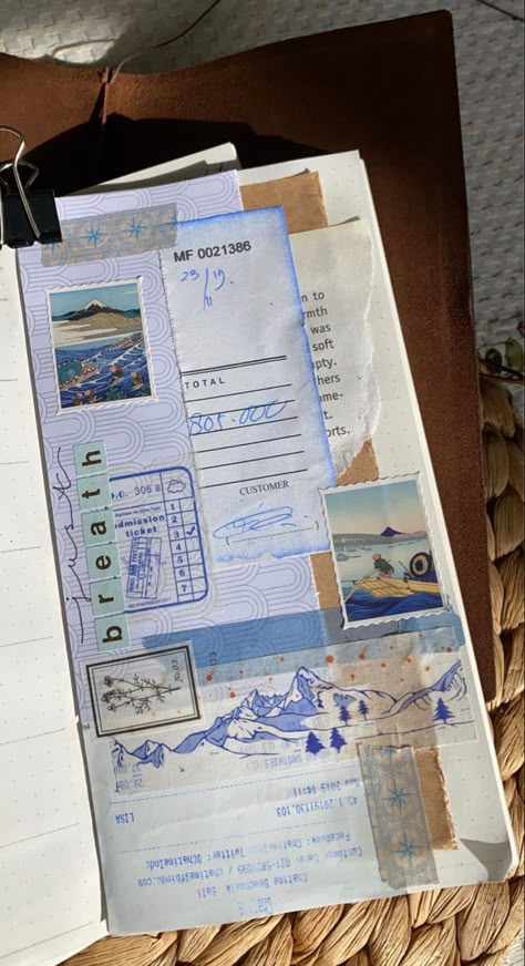 Junk Journal Receipts, Receipt Scrapbook, Tape Collage, Bali Trip, Travel Journal Scrapbook, Commonplace Book, Scrapbook Book, Bullet Journal Design Ideas, Bullet Journal Lettering Ideas