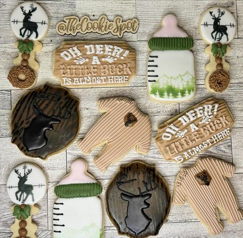 Oh Deer! Baby shower cookies. Hunting season is almost here in Minnesota. Which is a perfect theme for a baby shower for a new arrival. #cookiedecorating #cookieart #cookies #foodnetwork #cookier #hunting #babyshower #cookiesofinstagram Deer Themed Baby Shower Girl, Little Hunter Baby Shower Ideas, Baby Shower Hunting Theme, Deer Baby Shower Ideas, Hunting Baby Shower Cake, Oh Deer Baby Shower Boy, Hunting Theme Baby Shower Ideas, Camo Baby Shower Ideas, Hunting Baby Shower Ideas