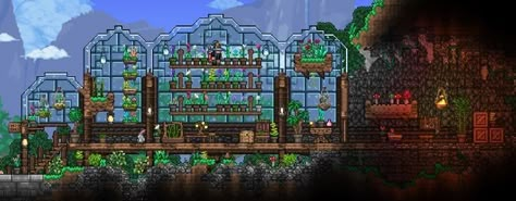 Terraria Medieval House Ideas, Demolitionist House Terraria, Terraria Cottagecore, Terraria Jungle Base, Terraria Jungle House Ideas, Terraria Greenhouse, Terraria Castle, Terraria Base, Terraria Design