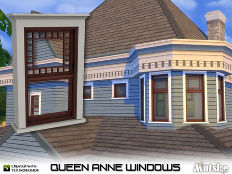 Sims 4 CC's - The Best: Queen Anne Windows by Mutske Living Room Sims 4, Victorian Windows, Queen Anne Style, Dormer Windows, Victorian Period, Victorian Architecture, Sims 4 Build, Sims 4 Cc, Maxis Match