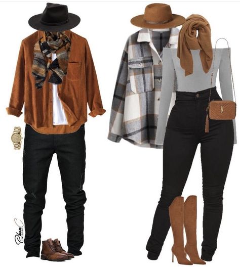 Black Couples Fall Outfits, Fall Couple Outfit Ideas, Cute Couple Outfits Matching Fall, Couple Thanksgiving Outfits, Couples Thanksgiving Outfits, Couples Night Out Outfit, Matching Fall Outfits For Couples, Couple Date Night Outfits Classy, Black Couples Matching Outfits Winter