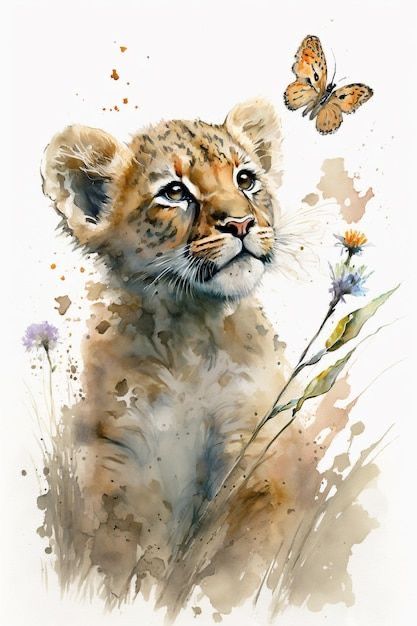 Nursery Animal Paintings, Watercolor Art Ideas Animals, Baby Animals Drawings, Cute Animals Painting, Lioness Watercolor, Watercolor Animal Paintings, Animal Watercolor Paintings, Animal Art Drawing, Guinea Fowl Art