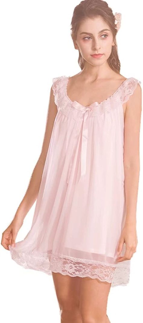 Women's Lace Vintage Victorian Nightgown Ladies Sleeveless Sleep Dress Pink at Amazon Women’s Clothing store Victorian Nightgown, Long Nightdress, Cotton Nightwear, Night Gown Dress, Vintage Nightgown, Lace Vintage, Nightgowns For Women, Sleep Dress, Vintage Victorian