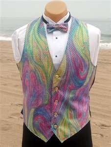 Rainbow Tuxedo....  www.halfpastwonderful.com Rainbow Tuxedo, Rainbow Suit, Tacky Wedding, Rainbow Wedding Dress, Unicorn Wedding, Multicolor Wedding, Wedding Vest, Sequin Vest, Tuxedo Vest