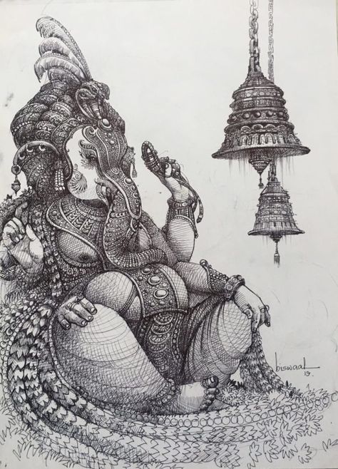 30 Beautiful & Amazing Paintings by Bijay Biswaal - The News Insight Biswal Pen Art, Indian God Sketch, Biswal Art, Hindu God Sketch, Ganesh Ji Pencil Sketch, Ganesh Ji Sketch, Gods Art, Dry Point, Ganesha Drawing