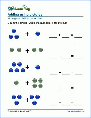 Free Preschool & Kindergarten Simple Math Worksheets - Printable | K5 Learning Kindergarten Math Sheets, Kindergarten Mathematics, Pre K Math Worksheets, Preschool Maths, Easy Math Worksheets, Kindergarten Addition, Addition Worksheet, Kindergarten Math Free, Kinder Worksheets