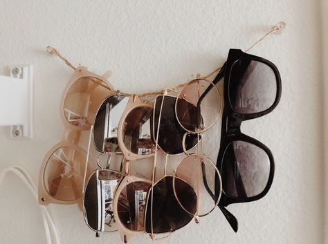 Storing Sunglasses, Organize Sunglasses, Sunglasses Rack Diy, Ways To Store Sunglasses, How To Organize Sunglasses, How To Store Sunglasses, Sun Glass Holder Diy, Sunglass Storage Ideas Diy, How To Hang Sunglasses