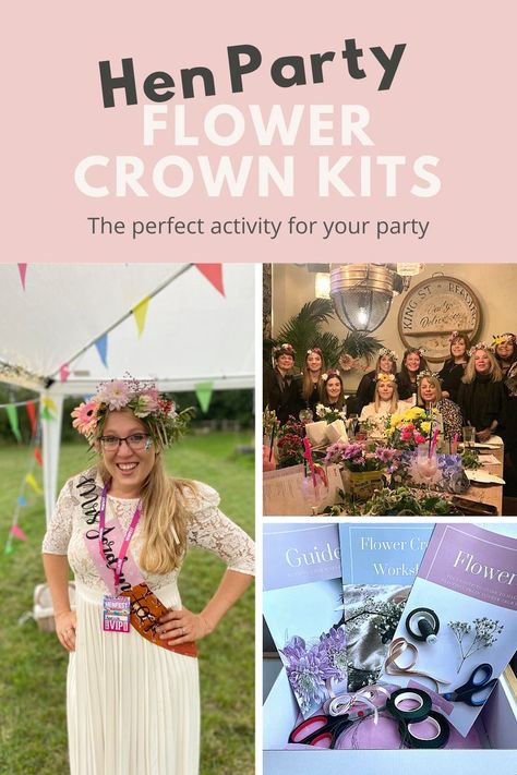 Making Flower Crowns, Flower Crown Making, Classy Hen Party, Crown Making, Party At Home, Flower Guide, Hen House, Crafts Workshop, Flower Crowns