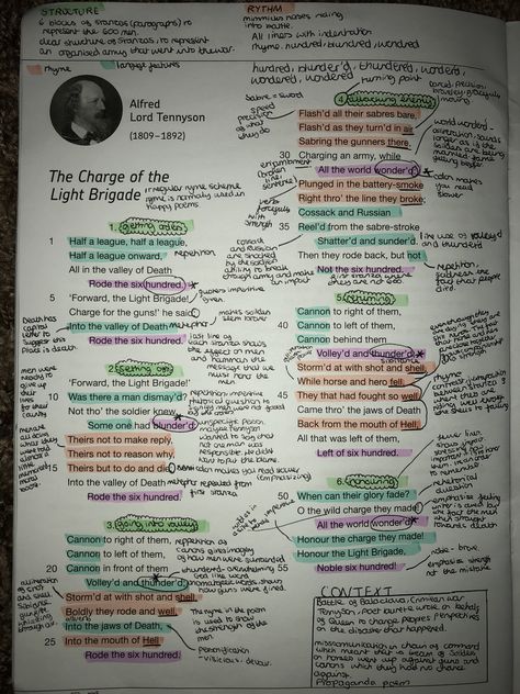 GCSE English Lit - Power and Conflict poems The Charge Of The Light Brigade #thechargeofthelightbrigade #lightbrigade #revision #gcse #studyinspo Conflict Poetry Gcse, Charge Of The Light Brigade Annotations, Charge Of The Light Brigade Poem Analysis, English Lit Revision, Aqa Power And Conflict Poems, Gcse Revision Notes English Poems, The Charge Of The Light Brigade, Charge Of The Light Brigade Analysis, Gcse Power And Conflict Poems Revision