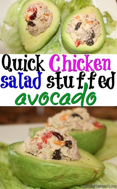 A quick and easy chicken salad stuffed avocado. The perfect light, low carb lunch or dinner. Packed with so much flavor, you got to try this! Quick And Easy Chicken Salad, Cooking Pumpkin Seeds, Stuffed Avocado, Cooking Light Diet, Cooking Spinach, Cooking Oatmeal, Easy Chicken Salad, Chicken Ideas, Low Carb Lunch