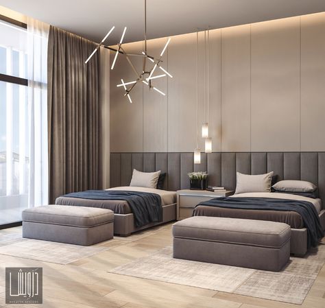 Twin Bedroom on Behance Twin Bedroom Decor, Twin Beds Guest Room, Apartemen Studio, Casa Country, Modern Bedroom Interior, Modern Luxury Bedroom, Hotel Room Design, Twin Bedroom, Kids Interior Room