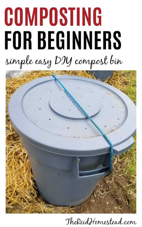 Compost Trash Can Diy, Compost Bin Diy For Beginners, Diy Compost Bin Outdoor Easy, Diy Compost Bin Outdoor, Trash Can Compost Bin, Simple Composting, Compost Trash Can, Compost Ideas, Easy Composting