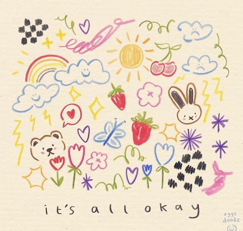 Everything Will Be Okay, Art Diary, Cute Doodles Drawings, Arte Inspo, Cute Doodle Art, Be Okay, Mini Drawings, Cute Easy Drawings, Lovely Day