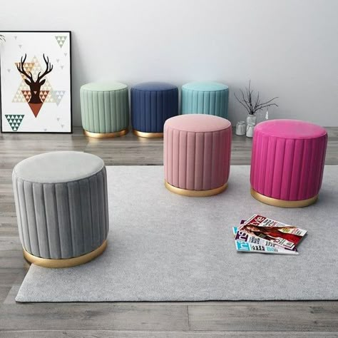 Puff Ottoman, Nordic Fabric, Velvet Stool, Dressing Stool, Corner Sofa Design, Simple Sofa, Living Room Stools, Living Room Red, Round Stool