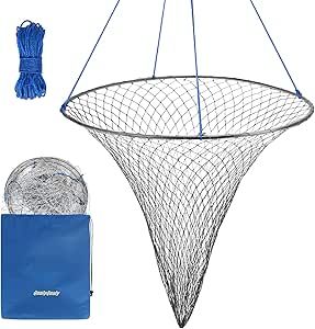 QualyQualy Bridge and Pier Fishing Net, Foldable Drop Net for Pier Fishing with Rope, Landing Net with Durable Soft Steel Hoop and Nylon Mesh Net Mesh Netting, Fishing Net, Pier Fishing, Fishing Tools, Bridge, Fishing, Mesh, Fish, Sports