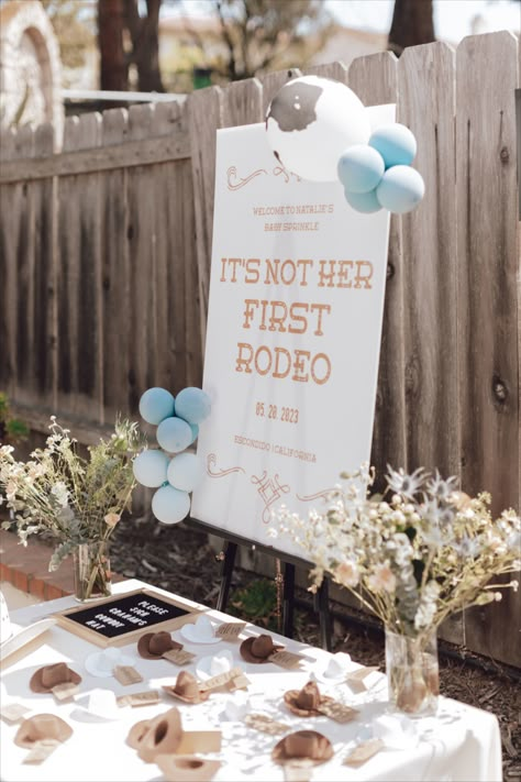 Sprinkle Signs Shower Ideas, Ain’t My First Rodeo, Cows Baby Shower Theme, Western Shower Ideas, Last Rodeo Baby Shower Ideas, Cowprint Baby Shower Decorations, Not Her First Rodeo, Second Boy Baby Shower Ideas, Rodeo Themed Baby Shower Ideas