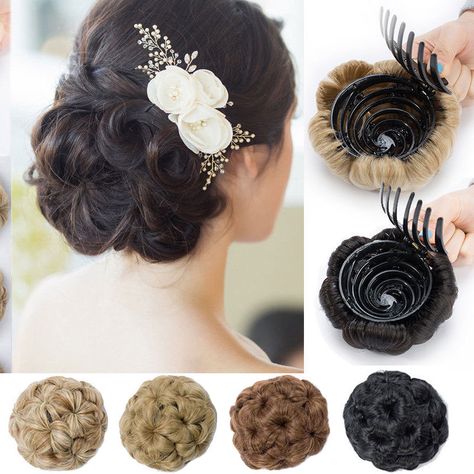 Curly Chignon, Hair Chignon, Messy Chignon, Bun Maker Hairstyles, Curly Hair Accessories, Chignon Bun, Scrunchie Styles, Ancient Costume, Chignon Hair