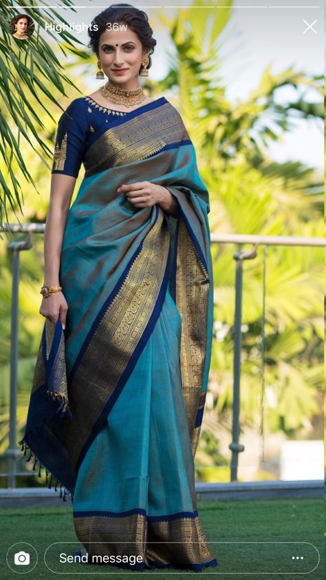 Green Saree With Blue Border, Silk Saree Kanchipuram Indian Bridal, Dark Blue Saree Contrast Blouse, Sarries Design Latest, Blue Kanjivaram Saree Silk, Wedding Sarees South Indian Latest, Shilpa Reddy Saree, Kanchipattu Sarees, Kanchivaram Silk Saree