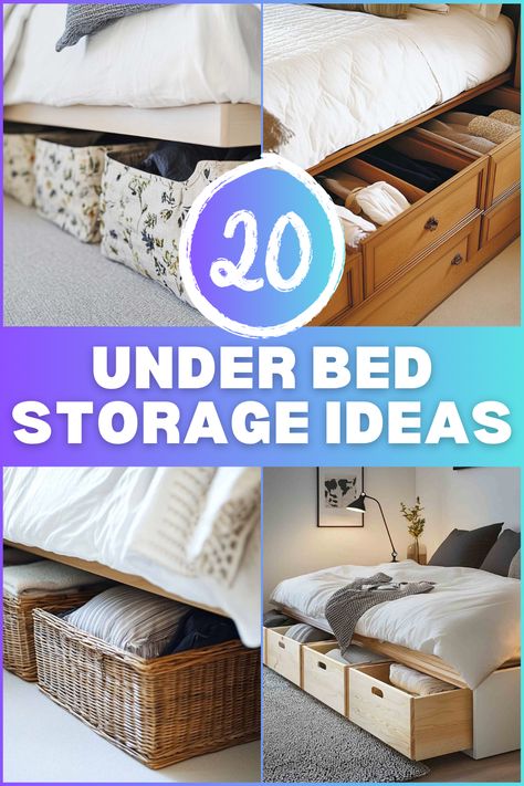 Need extra storage but don’t have the room? These under bed storage ideas are a lifesaver! Learn how to store everything from bedding to shoes while maximizing the space under your bed. Get organized and stay clutter-free! #UnderBedStorage #HomeOrganization #StorageSolutions #DeclutterYourSpace #SmallSpaceLiving Storage Ideas For Under The Bed, Under Bed Basket Storage, Storage Under Bed Ideas, Under Bed Clothing Storage, Hide Under Bed Storage, What To Store Under Bed, Under Bed Storage Ideas Diy, Under Bed Shoe Storage Ideas, Rv Under Bed Storage Ideas