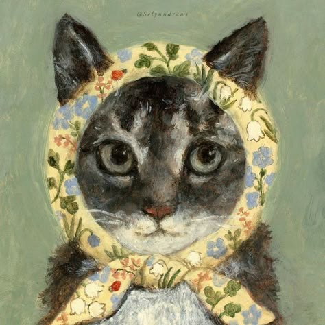 Babushka Cat, Cats In Hats, Frida Art, Cat Paintings, Art Mignon, Cat Icon, Art Et Illustration, Cat Painting, Cat Illustration