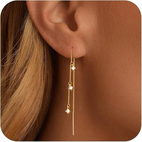 Amazon.com: NECOCY Dangle Gold Earrings for Women Dangling Dangly Long Hanging 14K Gold Chain Earrings Trendy Drop Bride Piercing Threader Earring Dainty Accessories Hypoallergenic Zirconia CZ Jewelry for Women : Clothing, Shoes & Jewelry Hoops And Dangle Earrings, Simple Earrings For Wedding, Formal Dangle Earrings, Minimalist Dangling Earrings, Silver Prom Earrings Dangle, Long Dangly Gold Earrings, Long Drop Earrings Gold, Gold Earrings Dainty, Gold Earrings Formal