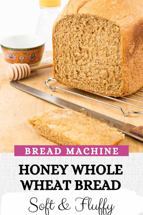 This recipe for Bread Machine Honey Wheat Bread makes a light, fluffy and flavorful 1.5 pound loaf using the whole wheat setting. It can be baked in the bread maker or in the oven. Use it for deli-style sandwiches, toast, grilled cheese and more! via @Tastyovenlovin Honey Wheat Bread Recipe For Bread Machine, Bread Machine Bread Dough Recipe, Bread Machine Honey Whole Wheat Bread Recipe, Bread Machine Wheat Sandwich Bread, Bread Machine Recipes Wheat, Light And Fluffy Whole Wheat Bread, Best Whole Wheat Bread Machine Recipe, Bread Machine Recipes Sandwich, Bread Maker Wheat Bread Recipe