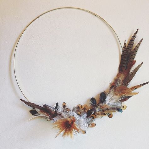 Modern Fall Hoop Wreath Feather Decor Natural Decor Boho | Etsy Diy Feather Wreath, Feather Wreath Ideas, Chicken Feather Wreath, Boho Feather Decor, Pheasant Feather Decor, Metal Hoop Wreath, Modern Thanksgiving Decor, Fall Hoop Wreath, Feather Arrangements