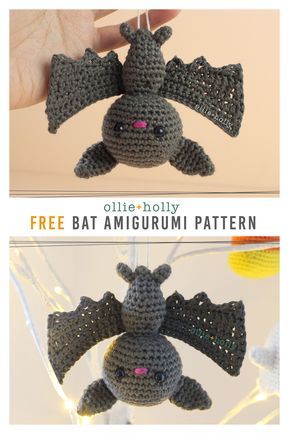 Free Halloween Bat Ornament Amigurumi Crochet Pattern — Ollie + Holly | Amigurumi Crochet Patterns Crochet Bat, Animals Pattern, Halloween Crochet Patterns, Pola Amigurumi, Crochet Amigurumi Free Patterns, Crochet Amigurumi Free, Crochet Fall, Halloween Bat, Crochet Animal Patterns