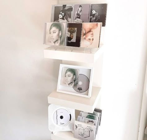 CD colection #arianagrande #aesthetic #arianator #cd Ariana Grande Bedroom Ideas, Ariana Grande Room Ideas, Ariana Grande Room Decor, Cd Display Ideas, Ariana Grande Room, Cd Setup, Ariana Grande Cd, Ariana Aesthetic, Ariana Merch