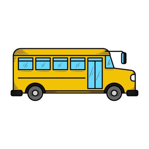 Cartoon Bus Drawing, School Bus Drawing Easy, School Bus Doodle, Bus Drawing Easy, Car Cartoon Drawing, Bus Doodle, School Bus Illustration, School Bus Cartoon, Car Doodle