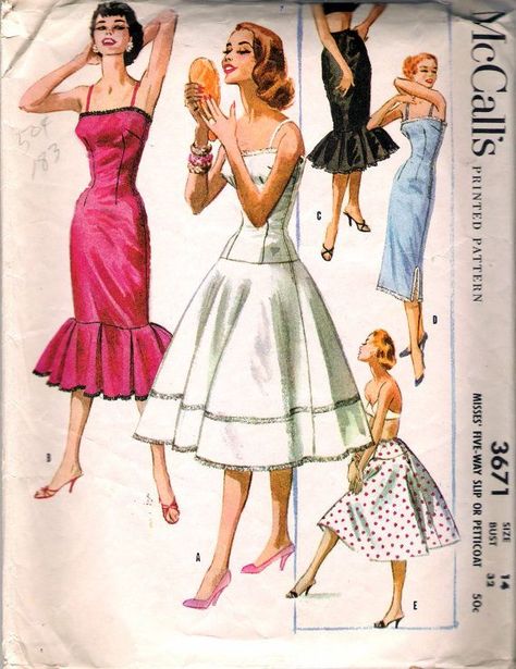 Slip Dress Pattern, Petticoat Pattern, Mccalls Patterns Vintage, Evening Dress Patterns, Sewing Pattern Vintage, 1950s Sewing Patterns, Patron Vintage, Lingerie Patterns, Patterns Clothing