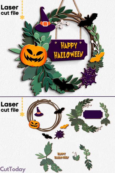 Spooktacular Welcome: Halloween SVG - Laser Cut File for Glowforge! Laser Cut Halloween Decor, Halloween Laser Cut Ideas, Free Laser Cut Files, Laser Halloween, Laser Cut Halloween, Halloween Ambiance, Diy Laser Cut, Laser Cut Wood Earrings, Laser Cut Wood Crafts