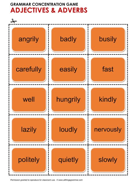 English Grammar Adjectives and Adverbs http://www.allthingsgrammar.com/adjectives-and-adverbs.html Adverbs Game, Adverbs Lesson, Helen Doron, Concentration Games, Funny English, English Resources, Second Language, Graphic Organizers, English Lessons