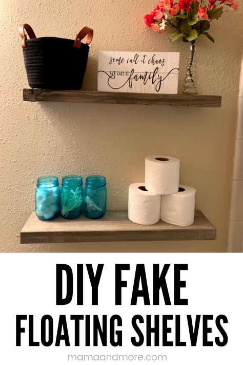 Make DIY fake floating shelves: A super easy tutorial Diy Shelves Design, Diy Shelves Ideas, Glass Dining Room Table, Floating Shelves Bathroom, Diy Swimming Pool, Build Floating Shelves, Rope Shelves, Diy Pool, Floating Shelves Diy