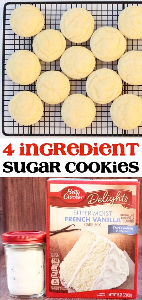 Vanilla Sugar Cookie Recipe, Crowd Desserts, Vanilla Sugar Cookies, French Vanilla Cake, Cake Mixes, Cake Mix Cookie Recipes, Vanilla Sugar Cookie, Vanilla Cake Mixes, Easy Sugar Cookies