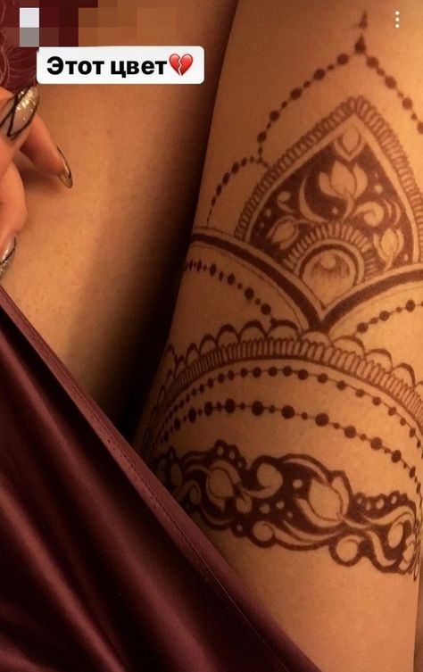 Knee Henna Tattoo, Henna Design Thigh, Henna Thigh Designs Easy, Leg Henna Thigh Easy, Henna Leg Tattoo Designs, Henna Ideas Leg, Henna Designs On Leg, Thigh Henna Simple, Thigh Henna Designs