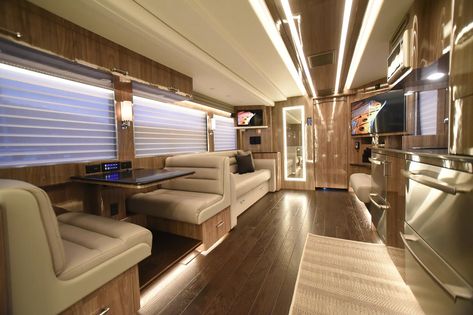 Tour Bus Interior, Star Bus, Luxury Campers, Bus Interior, Luxury Rv, Tour Bus, Golf Trip, Large Baths, Bus Travel