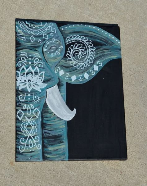 Acrylic Canvas Painting Ideas, Paintings On Canvas Easy, Elephant Painting Canvas, Paint Tricks, Teal Painting, Canvas Painting Ideas For Beginners, Elephant Mandala, Acrylic Canvas Painting, Mandala Canvas