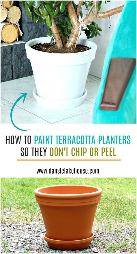 Learn How to Paint Terracotta Planters so They Don't Chip or Peel. Paint Terracotta Planters a Glossy White for a Modern Look, or Paint to Match Your Decor - Such an Easy DIY Project for Spring or Summer. #spraypainting #planterdiy #diy #diyplanter #upcycling Paint Terracotta, Diy Terra Cotta Pots, Large Terracotta Pots, Planter Project, Terra Cotta Pot Crafts, Painted Pots Diy, Painted Plant Pots, Painted Clay Pots, Painted Terra Cotta Pots