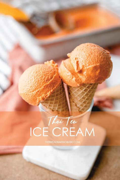 The flavor of your favorite takeout drink - a Thai iced tea, in ice cream! Perfect for summer! Thai Tea Ice Cream, Thai Takeout, Thai Iced Tea, Ice Cream Bread, Tea Ice Cream, Gluten Free Ice Cream, Ice Cream Base, Creme Egg, Thai Tea