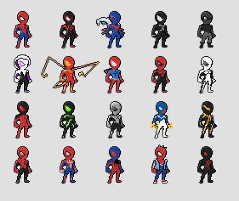 Spiderman Pixel Art, Beginner Drawing Lessons, All Spiderman, Chibi Marvel, Megaman X, Procreate Ipad Art, Pixel Art Templates, 8bit Art, Cool Pixel Art